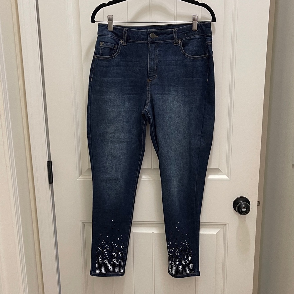 d. jeans Dark Blue Straight Leg Women's Jeans with Silver Accents